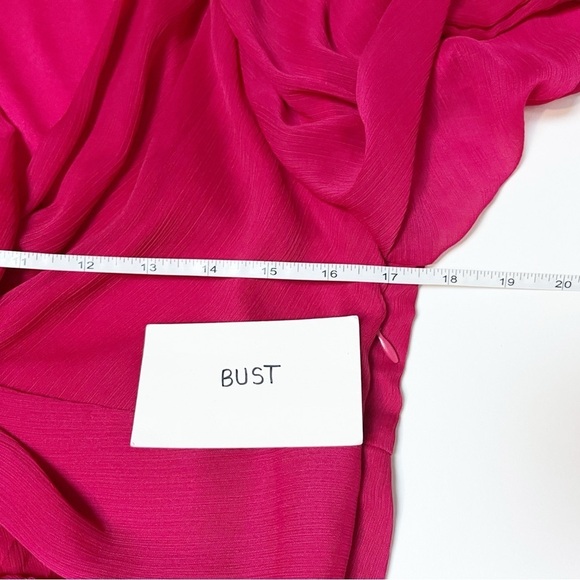 ZARA Pleated Midi Dress Large Fuchsia pink solid long sleeve flowy twist front - Picture 8 of 14